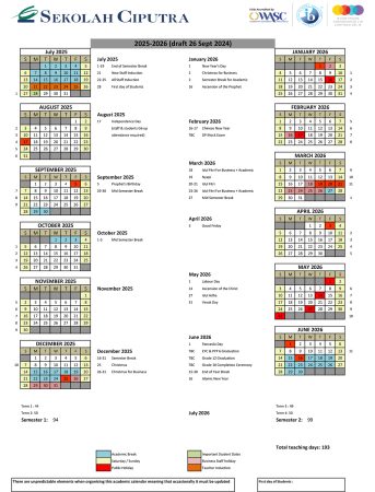 Academic School Calendar Sekolah Ciputra